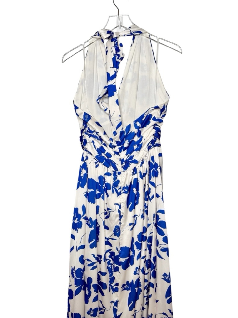 NEW Petal & Pup Allora Blue Floral Women’s Halter Satin Maxi Dress Sz M - Picture 11 of 14